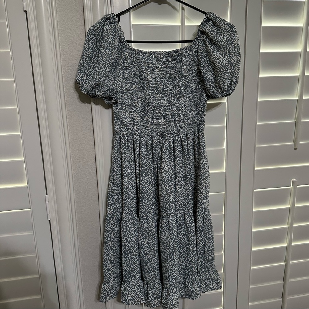Blue Polka Dot Puff Sleeve Dress
